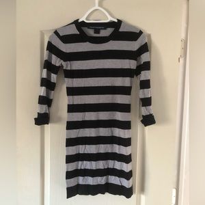 Fcuk french connection dress long shirt top black grey stripes